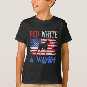 Camiseta Doberman Pinscher Bandera Estadounidense Usa Blanc