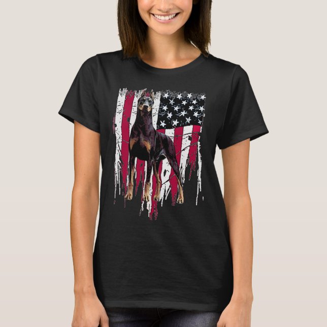 Camiseta Doberman Pinscher Bandera Estadounidense Usa Impre (Anverso)