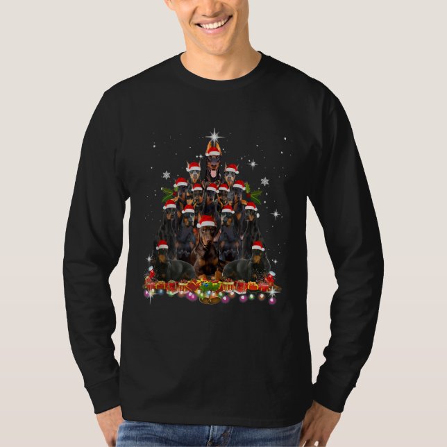 Camiseta Doberman Pinscher Christmas Tree Dog Santa Xmas Pa (Anverso)