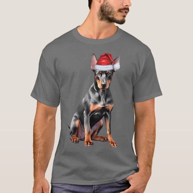 Camiseta Doberman Pinscher Divertido Perro Navidad Festejo (Anverso)