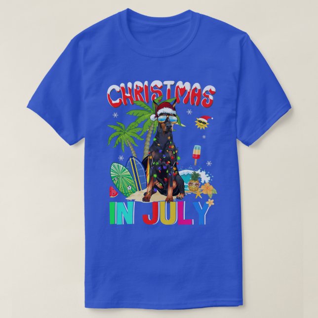 Camiseta Doberman Pinscher en Santa Hat Gafas de sol Christ (Diseño del anverso)