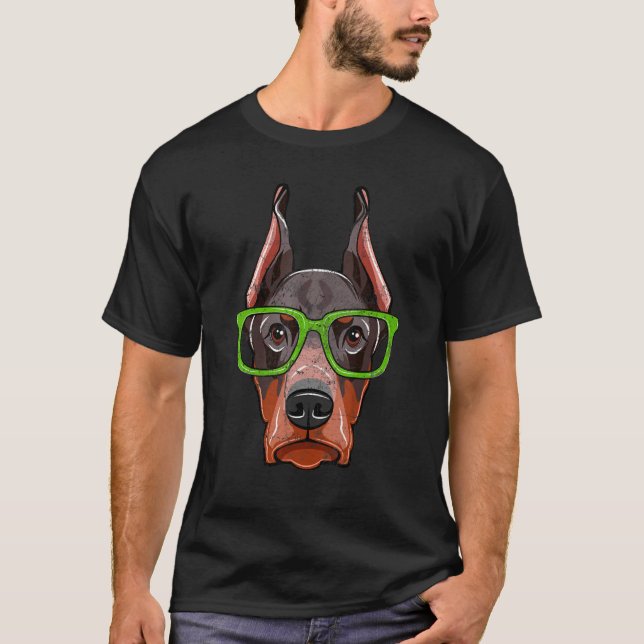 Camiseta Doberman Pinscher Gafas de sol Bandera Estadounide (Anverso)