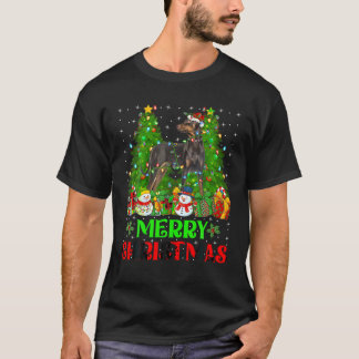 Camiseta Doberman Pinscher Perro Árbol de Navidad Luce Fies