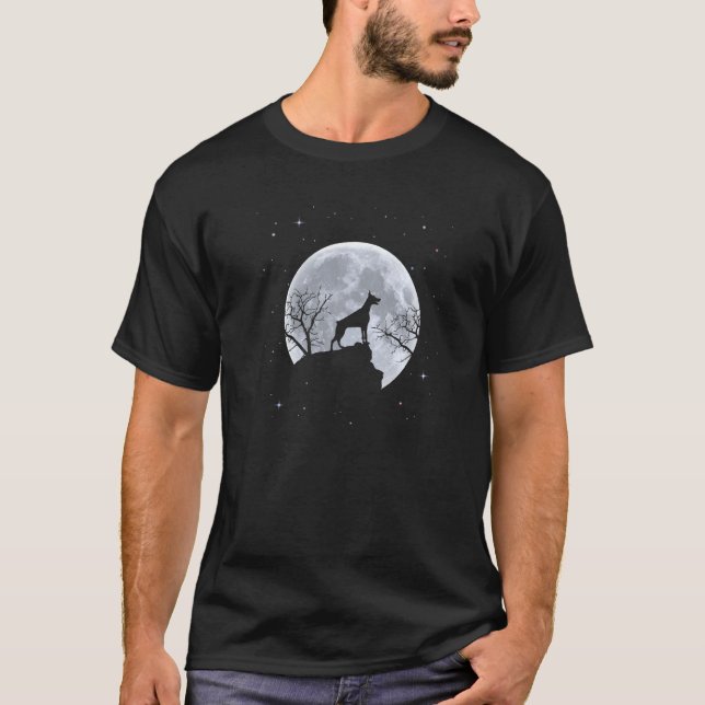 Camiseta Doberman Pinscher Puppy Perro Silhouette And Moon (Anverso)