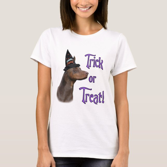Camiseta Doberman Pinscher (rojo) Trick (Anverso)