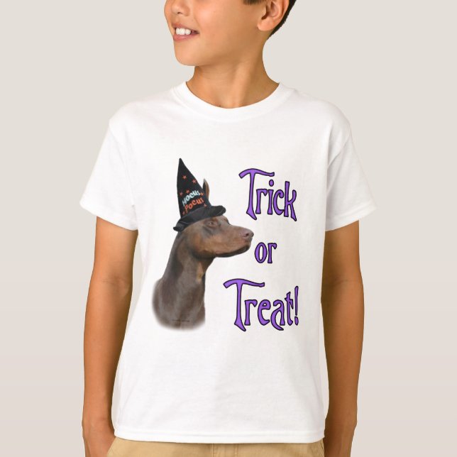 Camiseta Doberman Pinscher (rojo) Trick (Anverso)