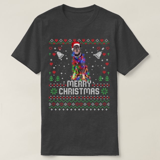 Camiseta Doberman Pinscher Santa Hat Perro Árbol de Navidad (Diseño del anverso)