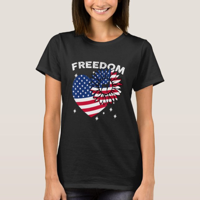 Camiseta Doberman Pinscher Sunflower Heart American Flag Fr (Anverso)