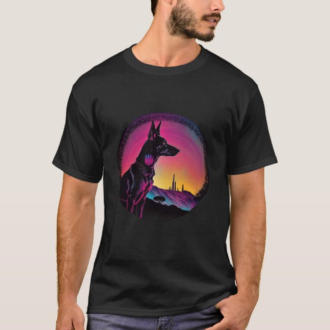 Camiseta Doberman Pinscher Synthwave 80s Retrowave Aestheti (Anverso)