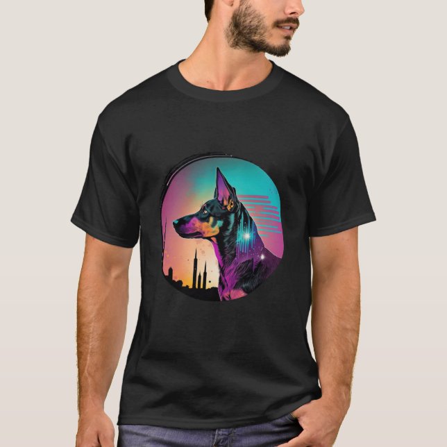Camiseta Doberman Pinscher Synthwave 80s Retrowave Aestheti (Anverso)