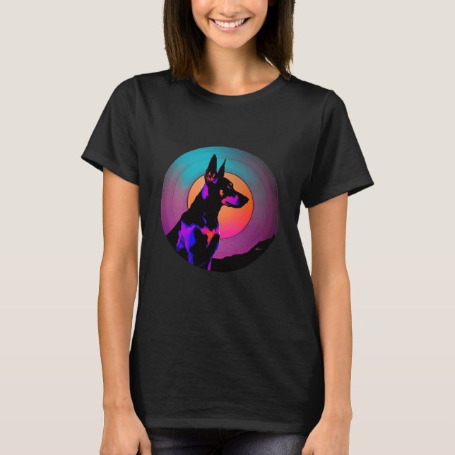 Camiseta Doberman Pinscher Synthwave 80s Retrowave Aestheti (Anverso)