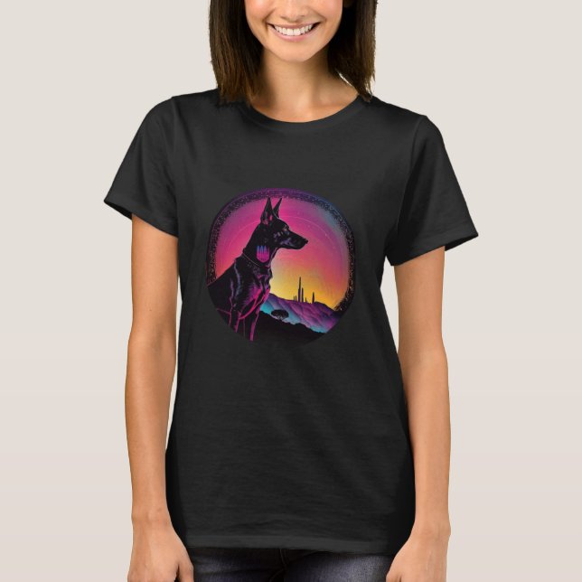 Camiseta Doberman Pinscher Synthwave 80s Retrowave Aestheti (Anverso)