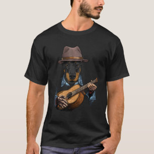 Camiseta Doberman Pinscher tocando guitarra Mascota Perro L