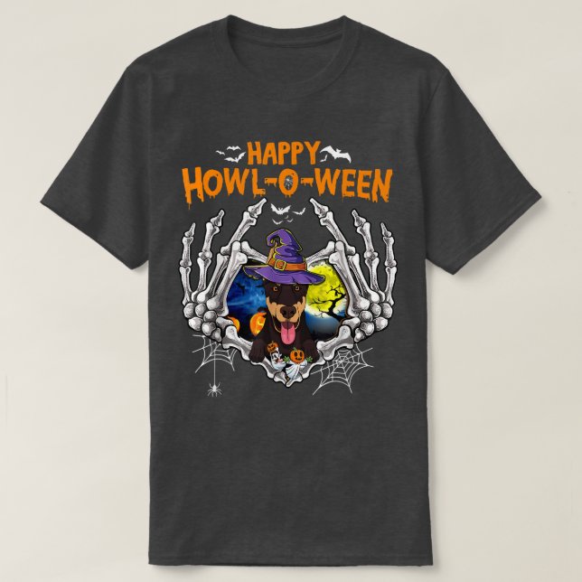 Camiseta Doberman Skeleton Heart Happy HowlOWeen Costume  (Diseño del anverso)