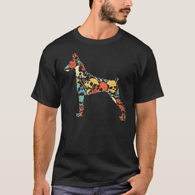 Camiseta Doberman Skeleton Skull Vintage Retro (Anverso)