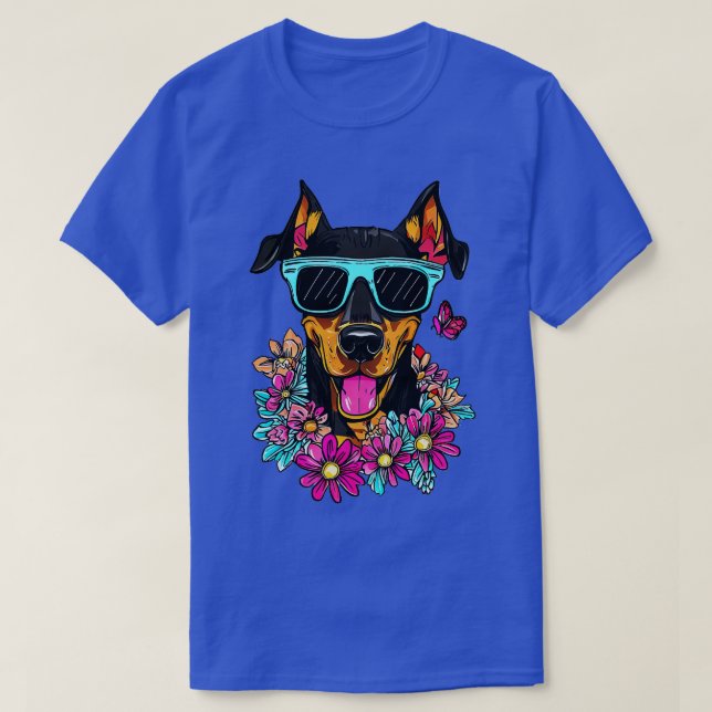 Camiseta Doberman super cool y flores hermosas (Diseño del anverso)