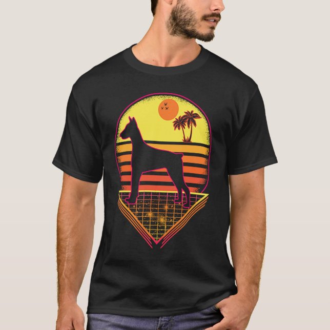Camiseta Dobermann Atardecer Retro Vintage  Perro (Anverso)