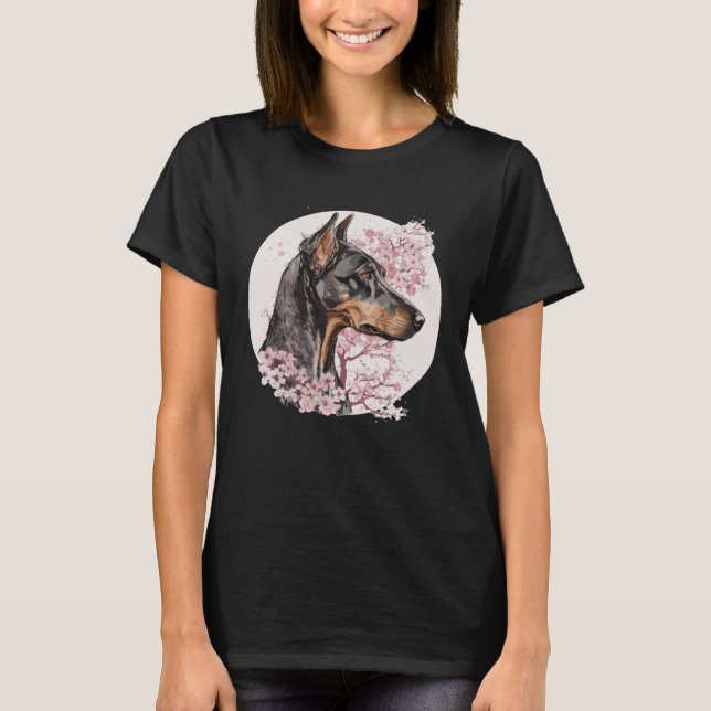 Camiseta Dobermann Cherry Blossom Dog Breed Japanese Waterc (Anverso)