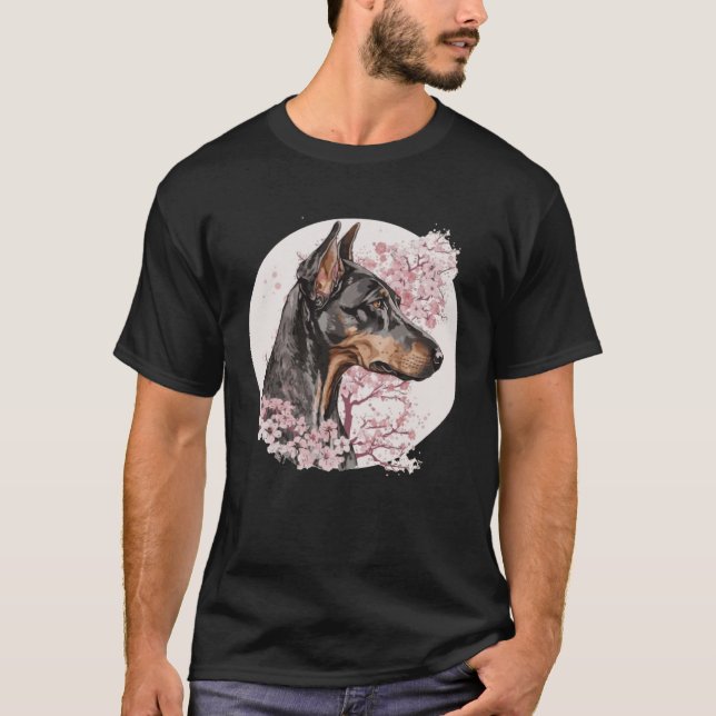 Camiseta Dobermann Cherry Blossom Dog Breed Japanese Waterc (Anverso)