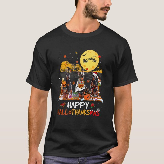 Camiseta Dobermann Hallothanksmas Halloween Día de Acción d (Anverso)