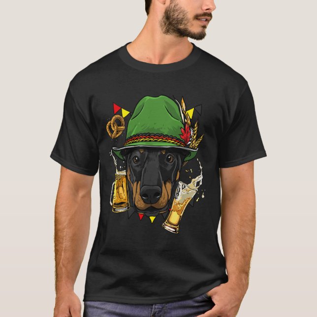 Camiseta Dobermann Oktoberfest Dog Lederhosen German Beer F (Anverso)