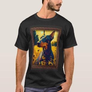 Camiseta Dobermann Pintando Flor de girasol Mamá Flor Flor