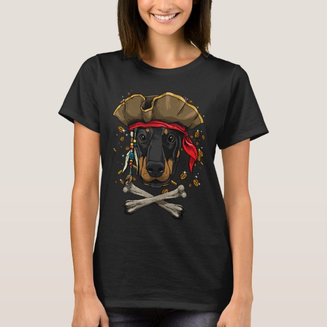 Camiseta Dobermann Pirate Dog Halloween Jolly Roger (Anverso)