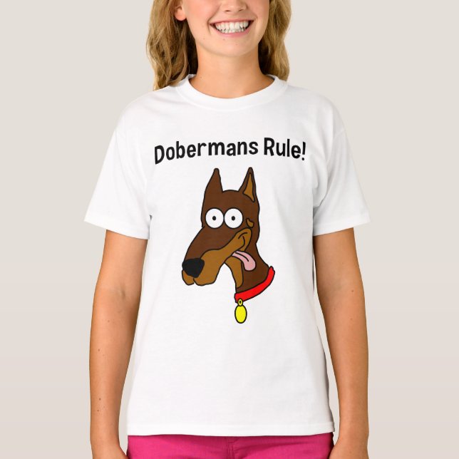 Camiseta "Dobermans Rule!" Red Doberman Girls Ringer T (Anverso)