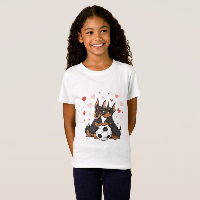Camiseta Dobermans with soccer ball for Valentine's Day (Anverso completo)