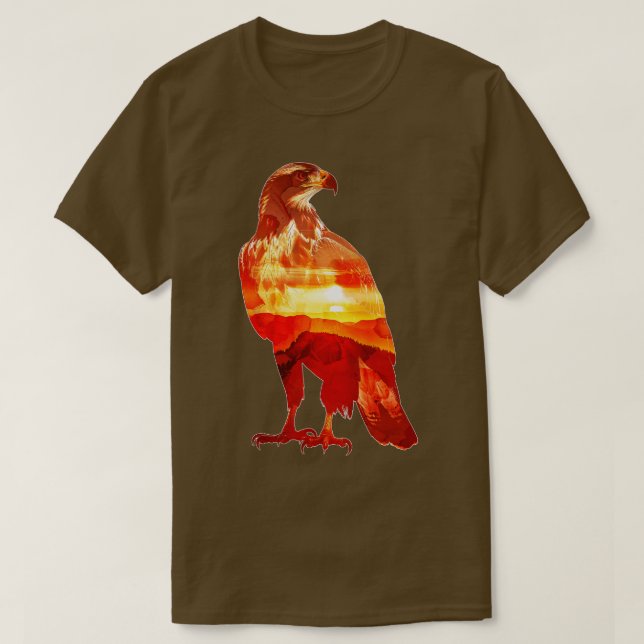 Camiseta Doble exposición al atardecer de águila (Diseño del anverso)