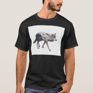 Camiseta Doble Exposición De Bosque De Lobo Y Pino En Blanc