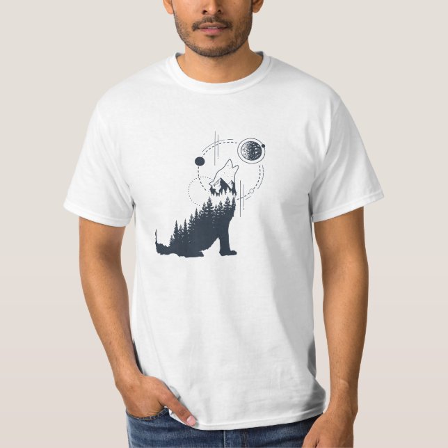 Camiseta Doble exposición geométrica del bosque Wolf (Anverso)