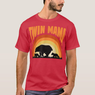 Camiseta Doble Mama Funny Oso Con Dos Cubs Retro Sunset Mo
