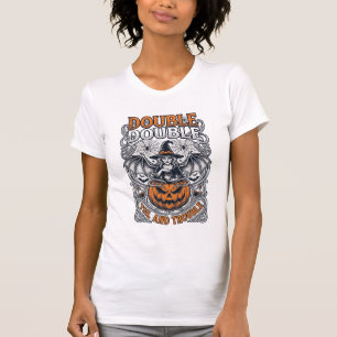 Camiseta Doble Trabajo Bruja Calabaza Halloween Telaraña