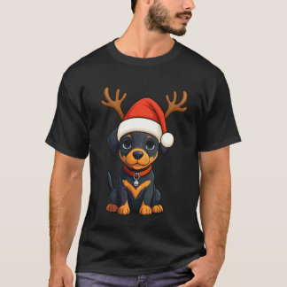 Camiseta Doblerman Pinscher Sombrero Santa Reno Navideño Di