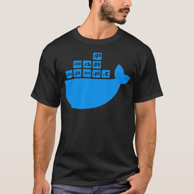 Camiseta Docker Js C Golang Ruby Python Hackathon Tech Star (Anverso)