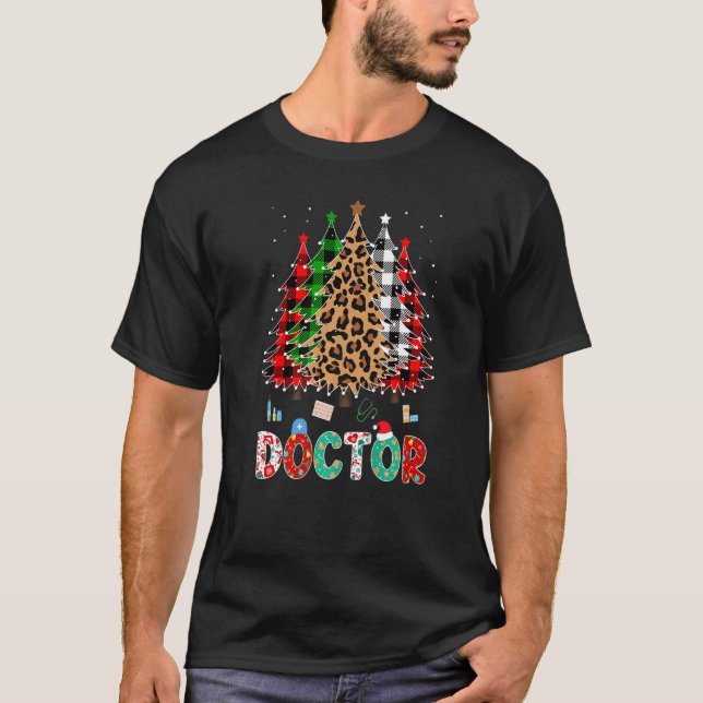 Camiseta Doctor Leopard Red White Green Plaid Christmas Tre (Anverso)