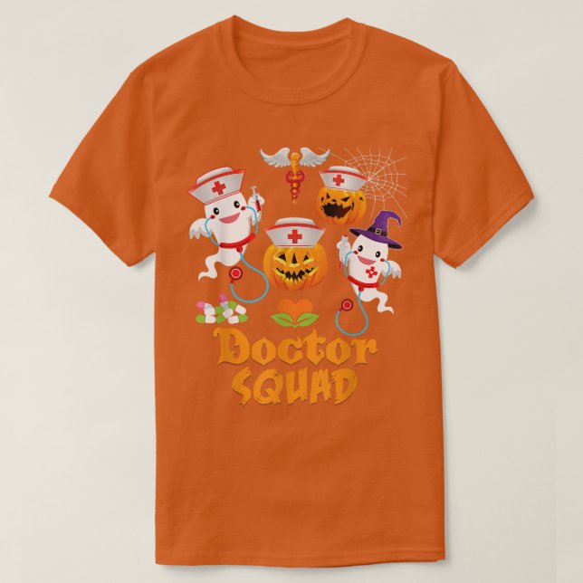 Camiseta Doctor Squad Team Crew Cute Pumpkin Ghost Witch Ha (Diseño del anverso)