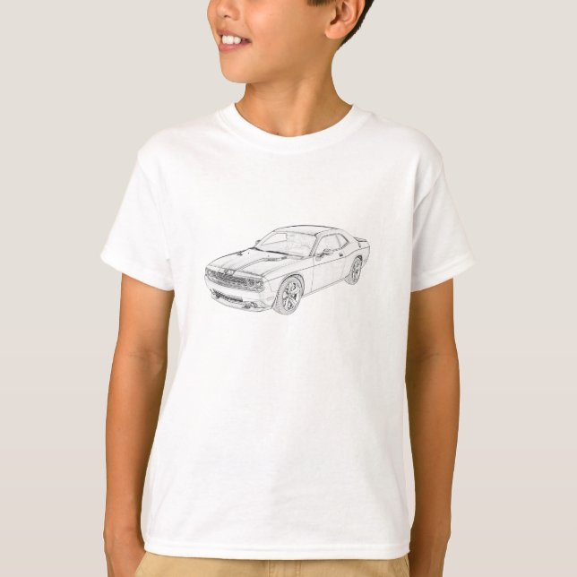 Camiseta Dodge Challenger Dibujo de lápiz Mopar Kids T-Shir (Anverso)