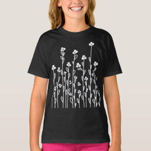Camiseta Dodle blanco negro lindo flores silvestres