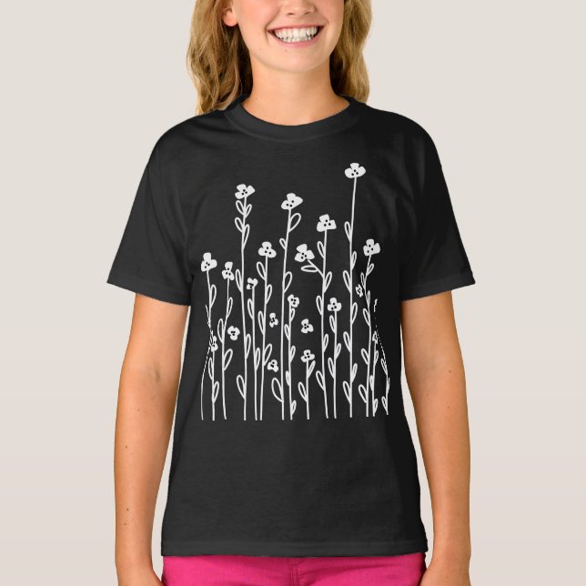 Camiseta Dodle blanco negro lindo flores silvestres (Anverso)