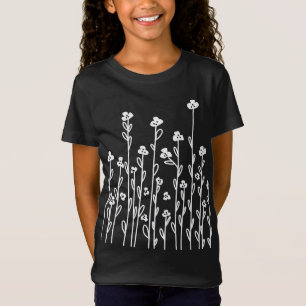 Camiseta Dodle blanco negro lindo flores silvestres