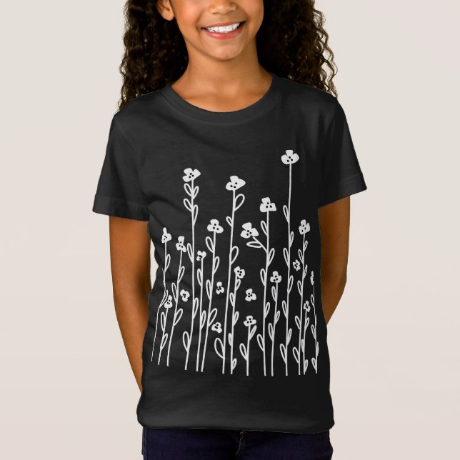 Camiseta Dodle blanco negro lindo flores silvestres (Anverso)