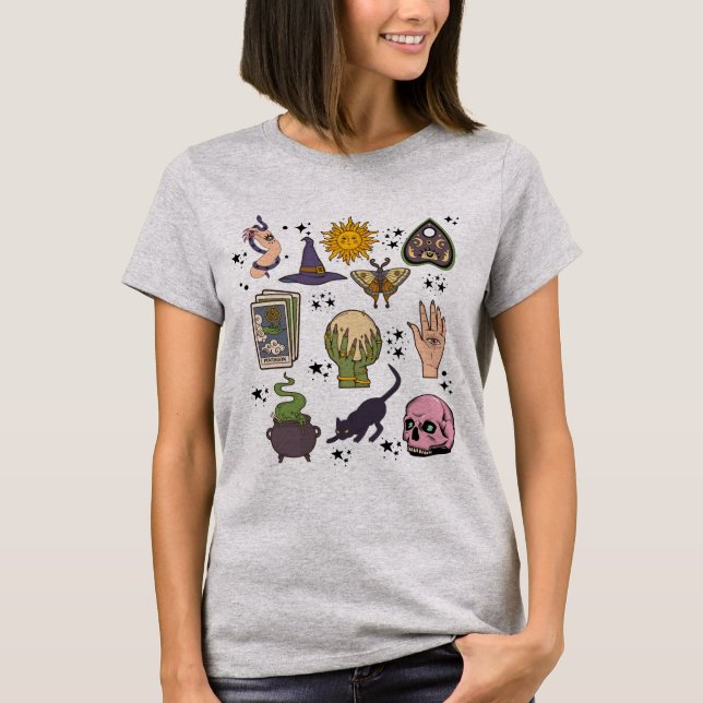 Camiseta Dodles de bruja de Halloween de época (Anverso)