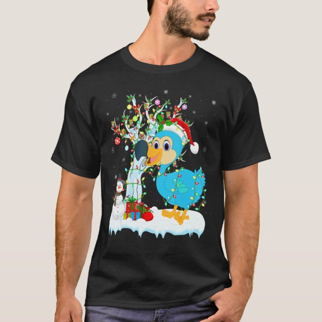 Camiseta Dodo Bird árbol de navidad iluminando Santa Hat Do (Anverso)
