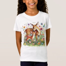 Camiseta Doe Deer y Fawn parados en niños de flores silvest