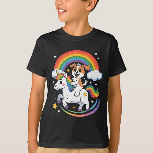 Camiseta Dog And Unicorn Space Galaxy Rainbow Dogs  (Anverso)
