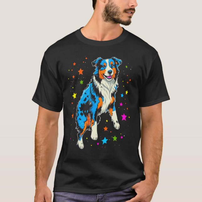 Camiseta Dog Australian Shepherd Galaxy Space Cosmos Planet (Anverso)