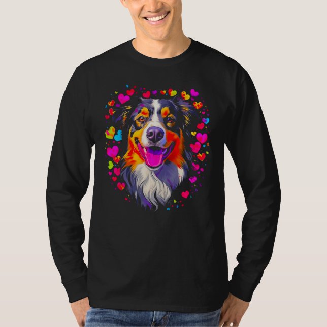 Camiseta Dog Australian Shepherd Pink Red Hearts (Anverso)