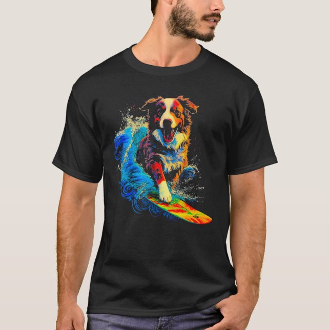 Camiseta Dog Australian Shepherd Surfer (Anverso)